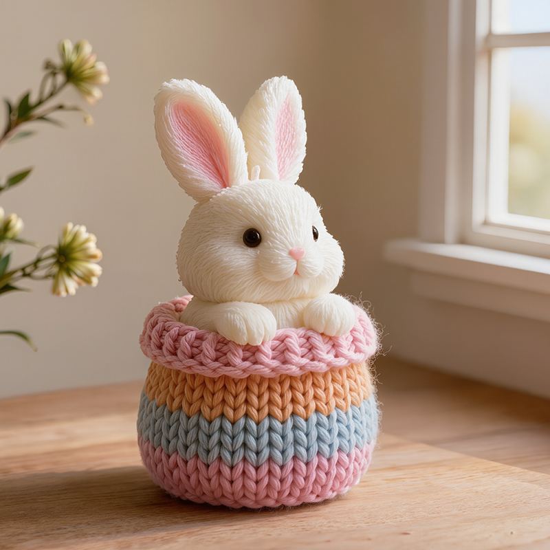Candle Making Yarn - แม่พิมพ์ซิลิโคนสำหรับทำเทียนหอมรูปกระต่ายรูปตะกร้าลายเส้นด้าย ของขวัญแฮนด์เมดน่ารัก เทียนหอมประดับตกแต่ง แม่พิมพ์ซิลิโคน DIY สำหรับเรซิ่นเหลว
