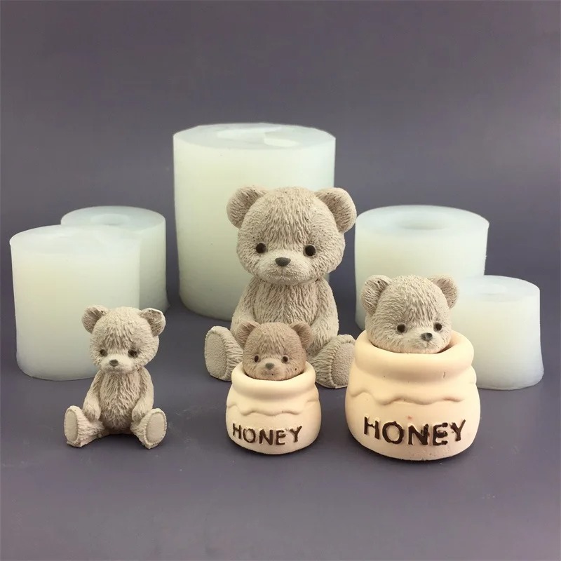 Candle Making Jars - แม่พิมพ์เทียนซิลิโคนรูปหมีน่ารัก ขวดน้ำผึ้ง แม่พิมพ์ก้อนสี่เหลี่ยม แม่พิมพ์สำหรับทำเทียนหอม ปูนปลาสเตอร์ กาวหยด